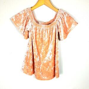 NYTT Womens Pink Crushed Velvet Top Size Large